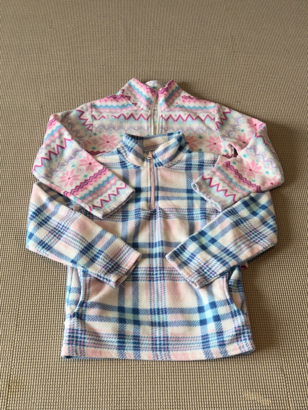 BTWEEN 2 sweatshirts girls size 8 cozy plaid quarter zip fleece pullover